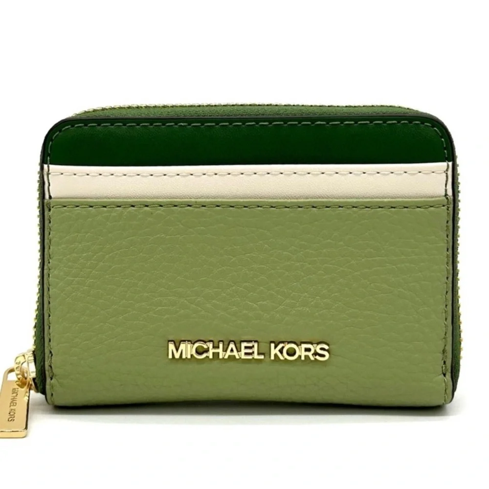 Michael Kors Medium Jet Set Travel ZA Card Case Wallet Fern Green Multi